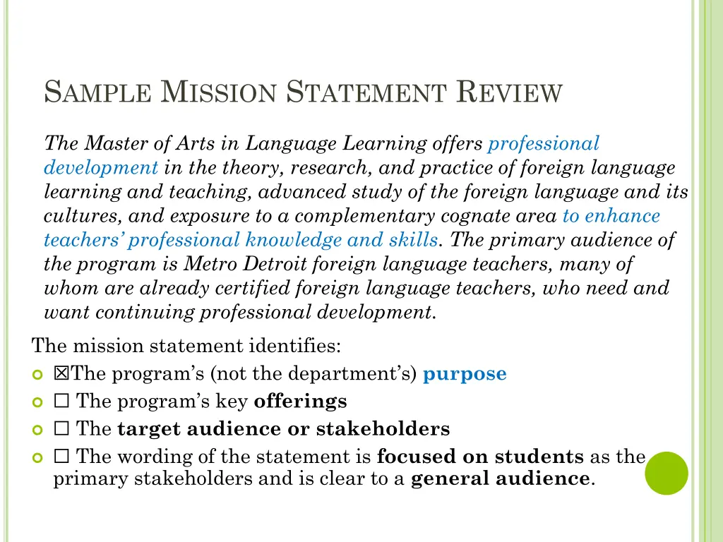 s ample m ission s tatement r eview