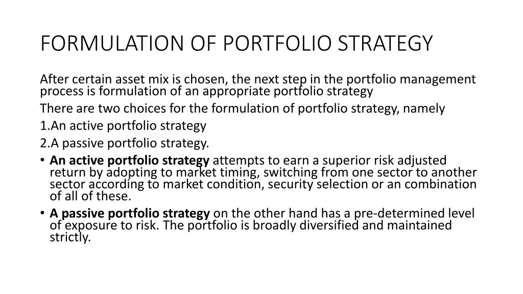 formulation of portfolio strategy