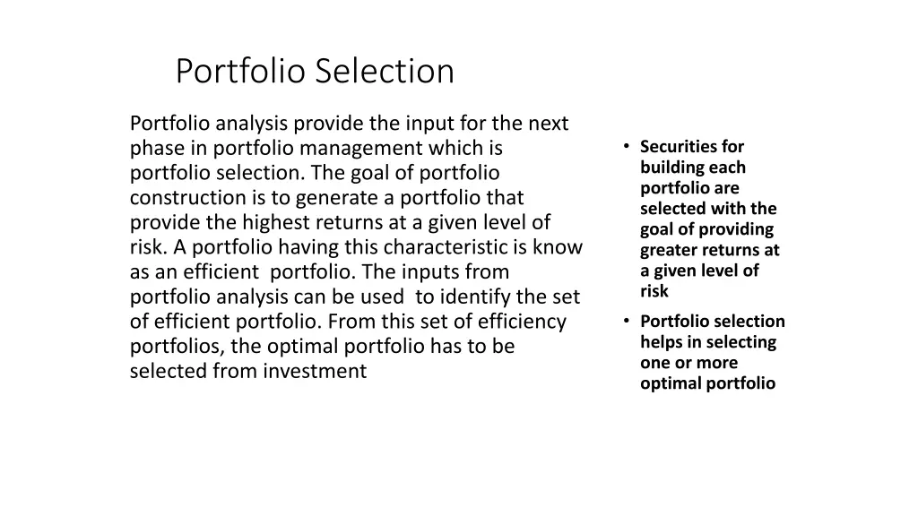 portfolio selection
