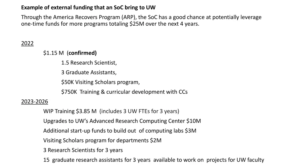 example of external funding that an soc bring