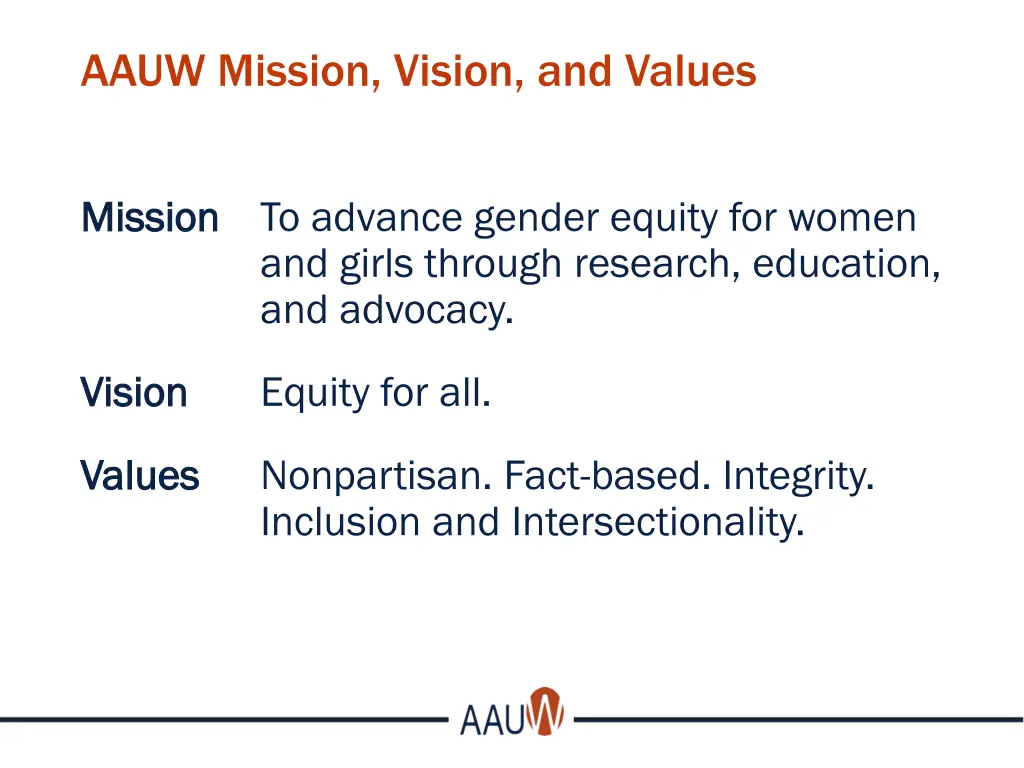 aauw mission vision and values