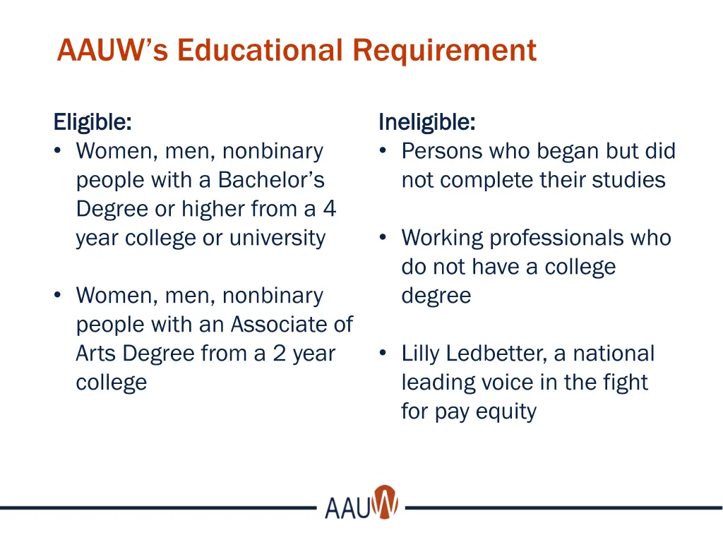 aauw s educational requirement