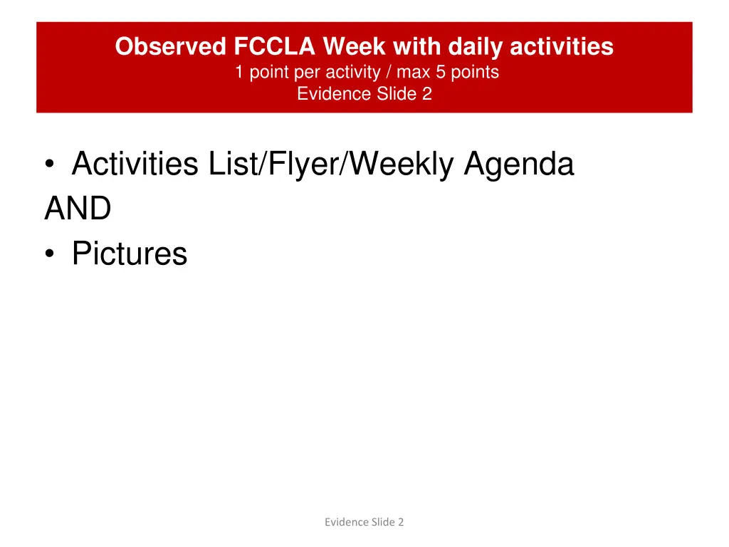 observed fccla week with daily activities 1 point