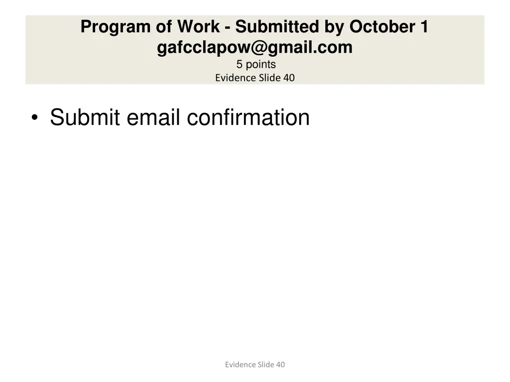 program of work submitted by october