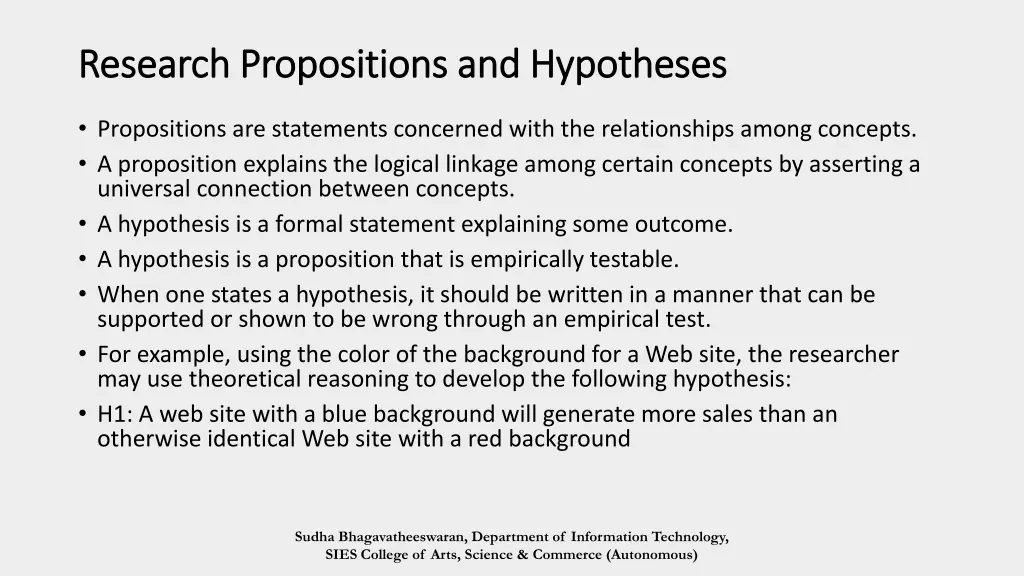 research propositions and hypotheses research
