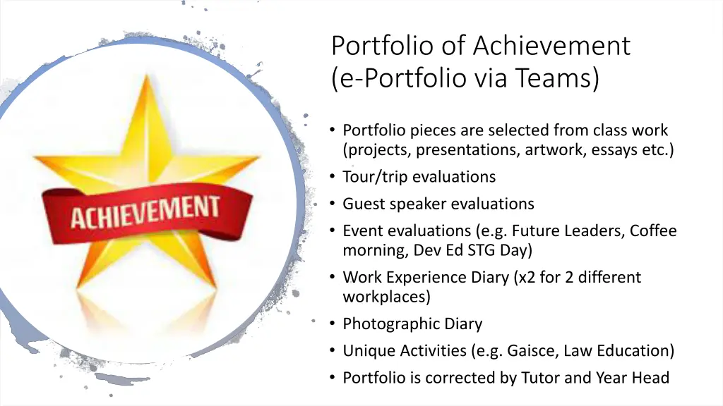 portfolio of achievement e portfolio via teams