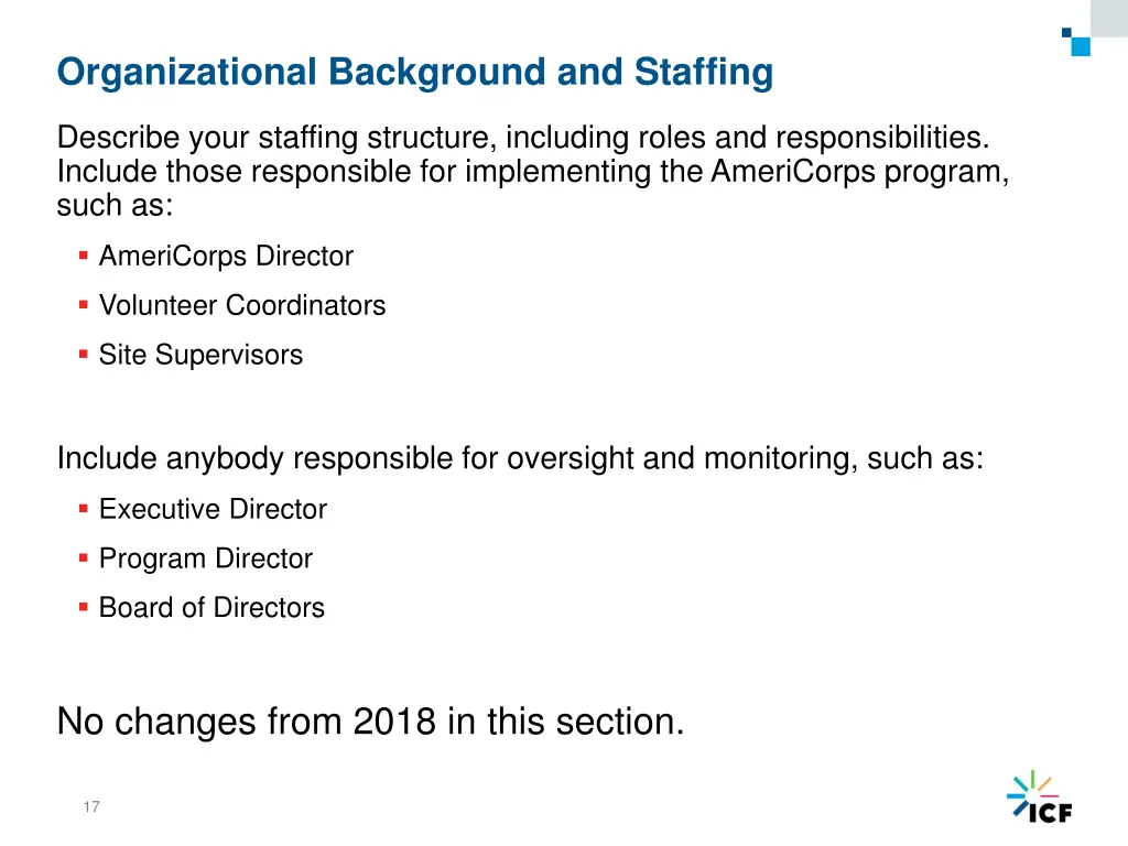 organizational background and staffing