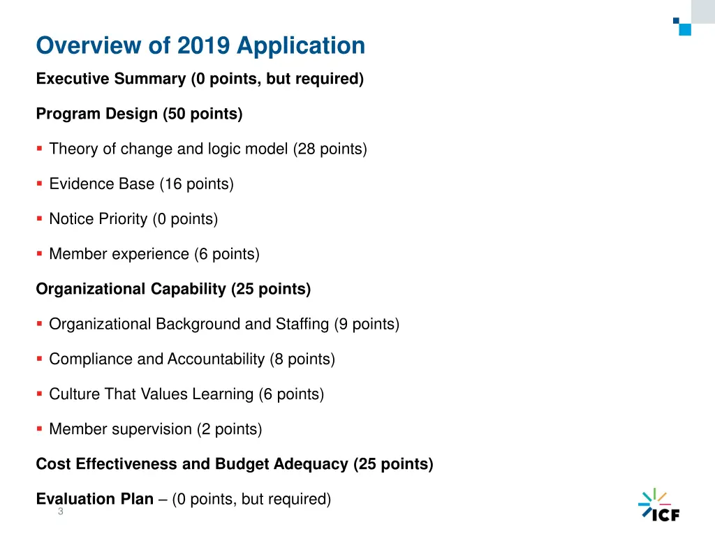 overview of 2019 application