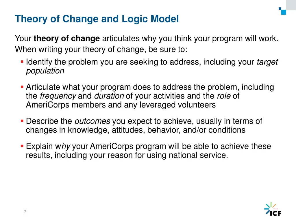 theory of change and logic model