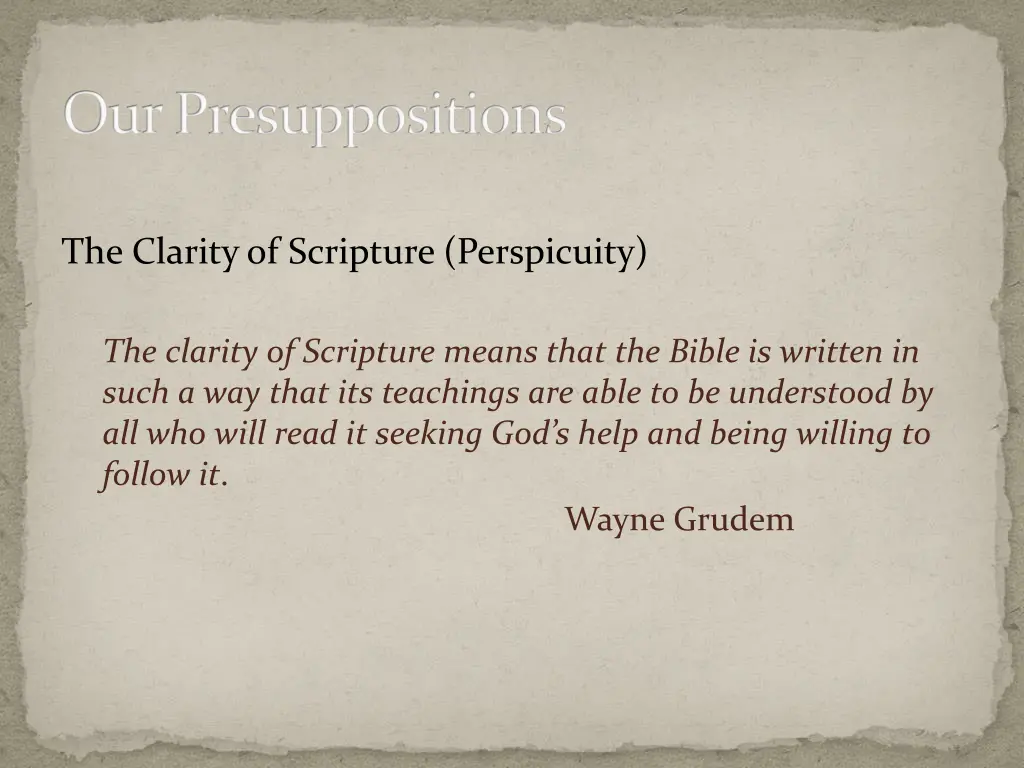 our presuppositions 1