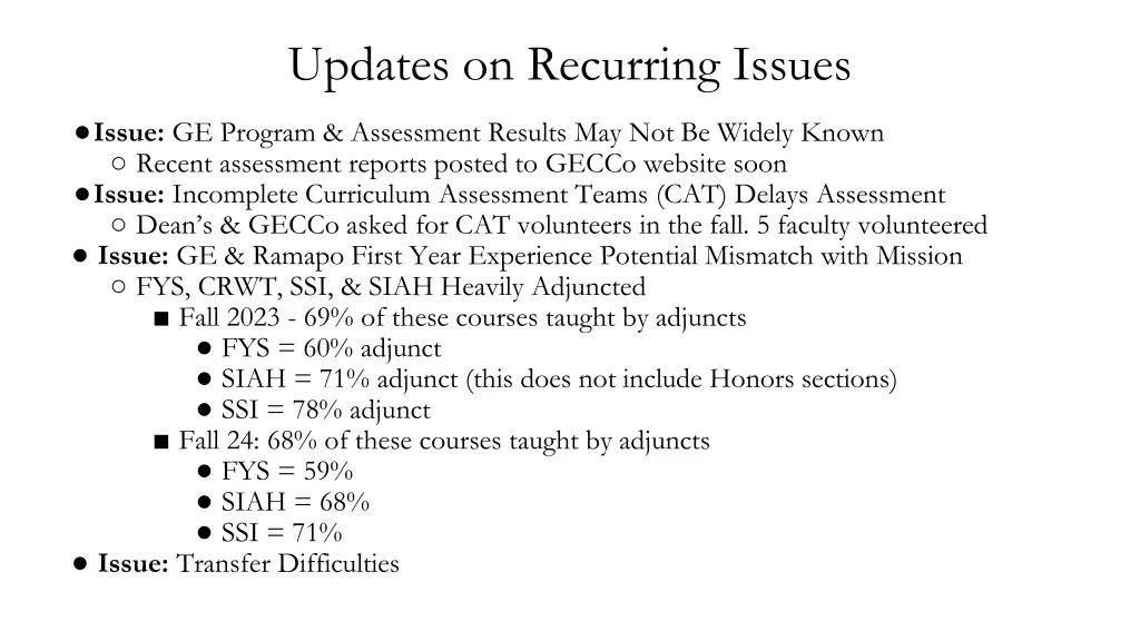 updates on recurring issues 1