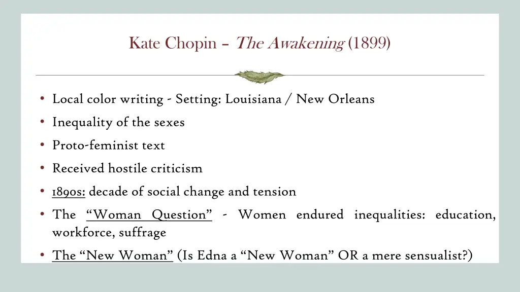 kate chopin the awakening 1899