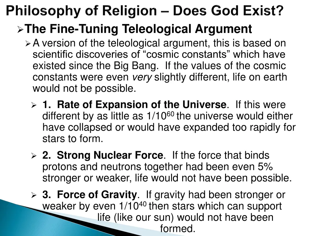 the fine tuning teleological argument a version