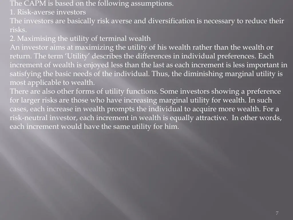 the capm is based on the following assumptions