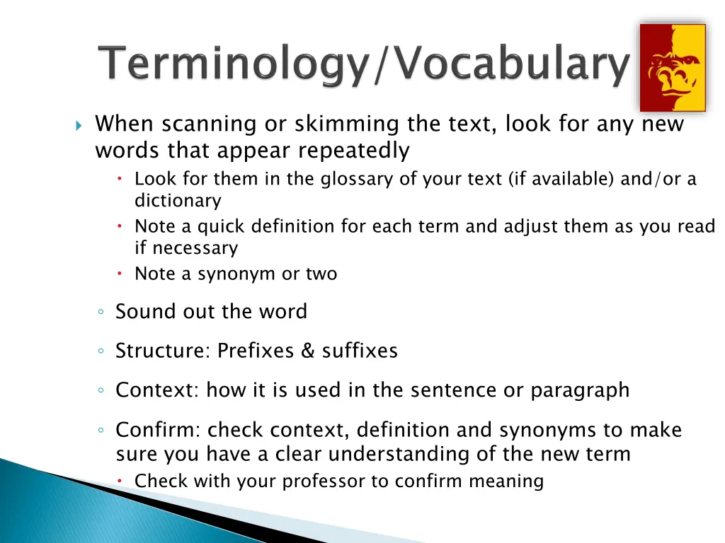 when scanning or skimming the text look