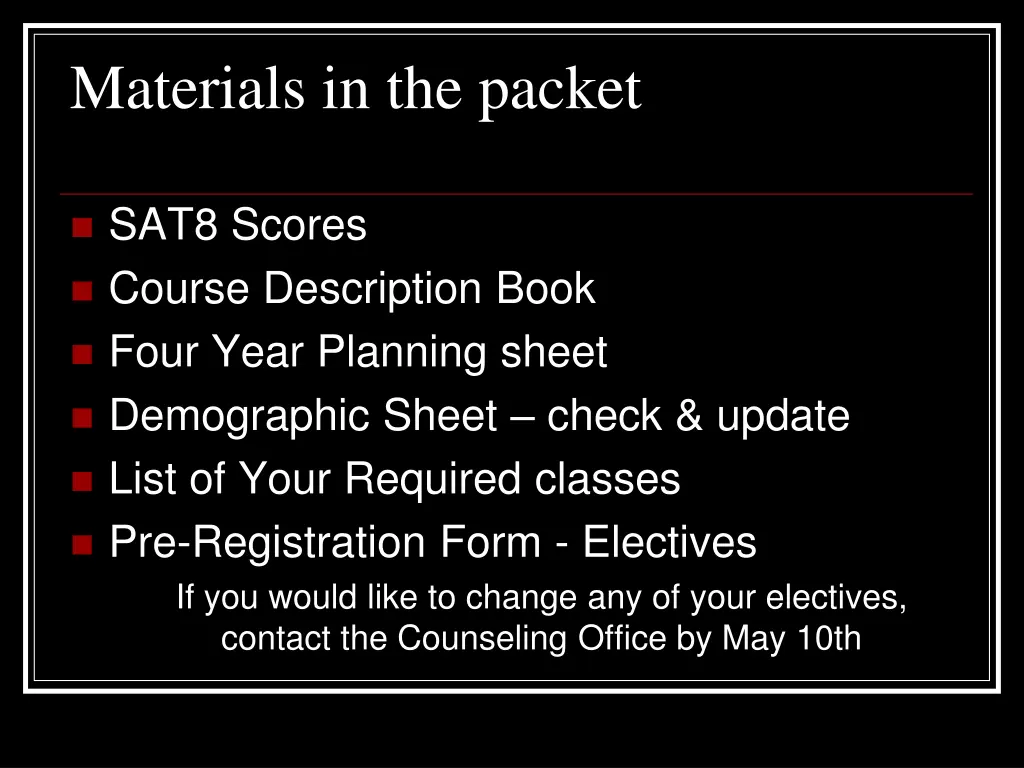 materials in the packet