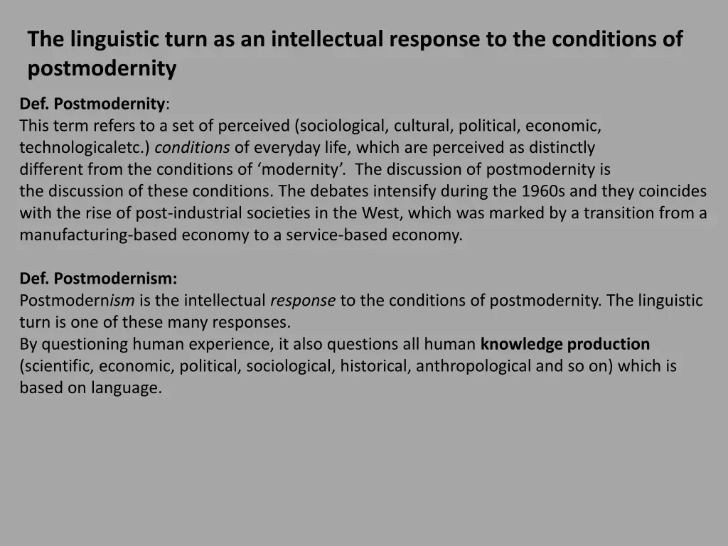 the linguistic turn as an intellectual response