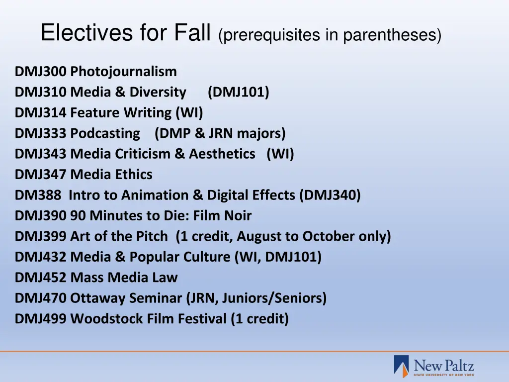 electives for fall prerequisites in parentheses