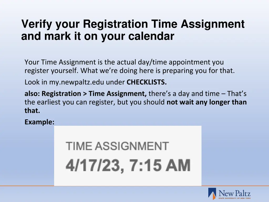 verify your registration time assignment and mark