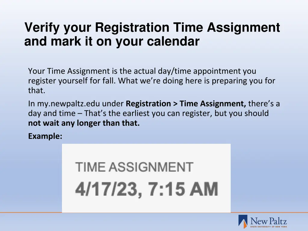 verify your registration time assignment and mark