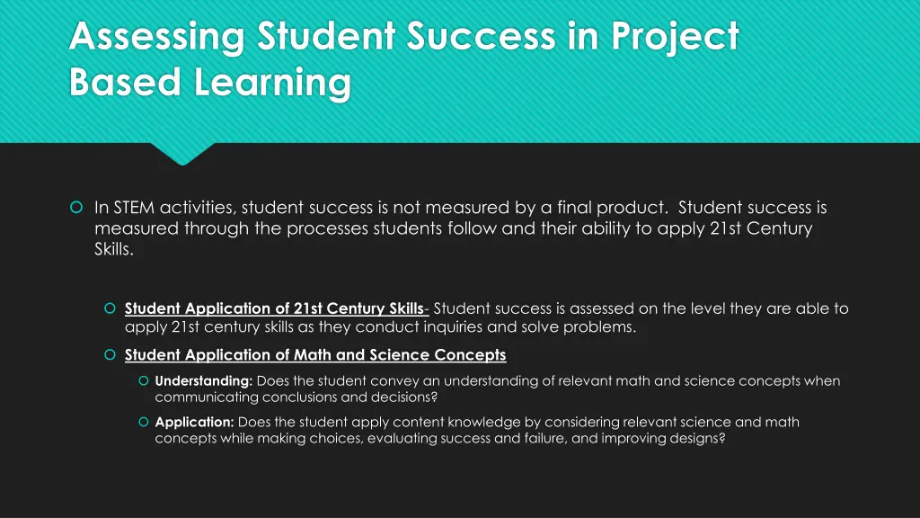 assessing student success in project based