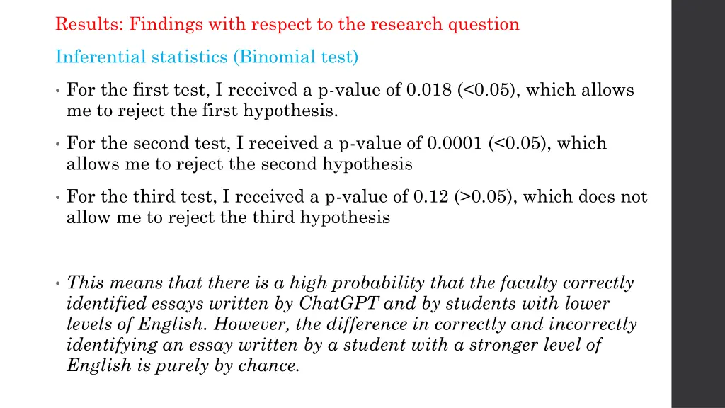 results findings with respect to the research 1