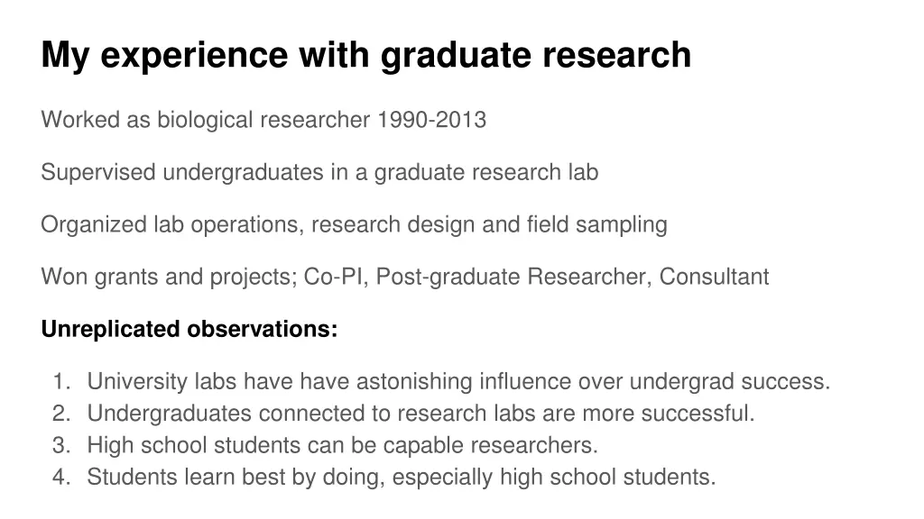 my experience with graduate research