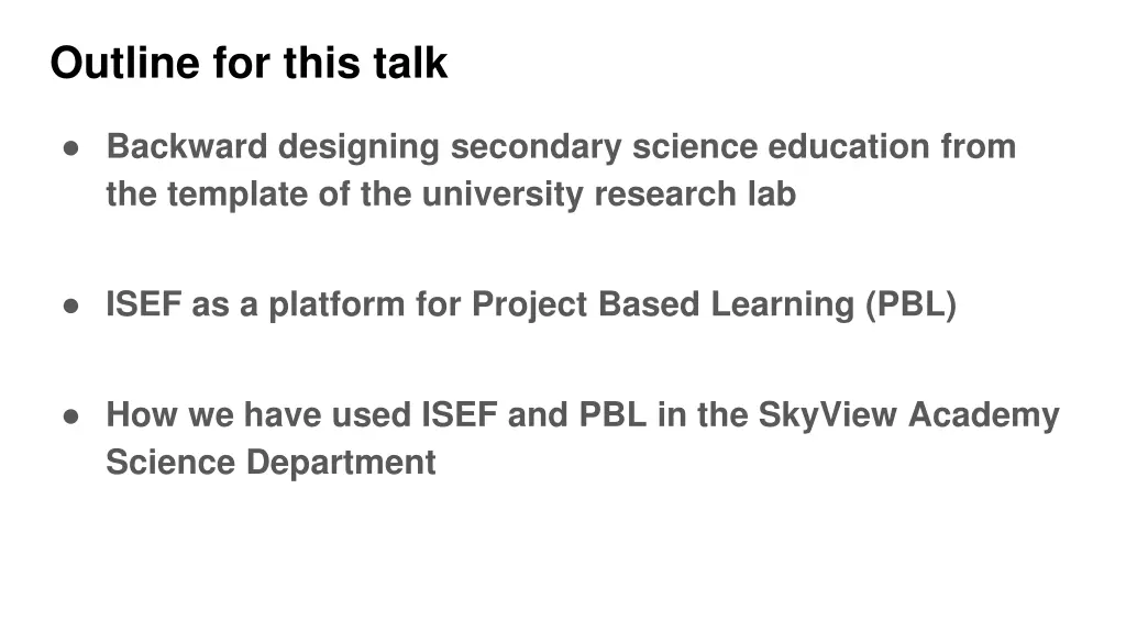 outline for this talk