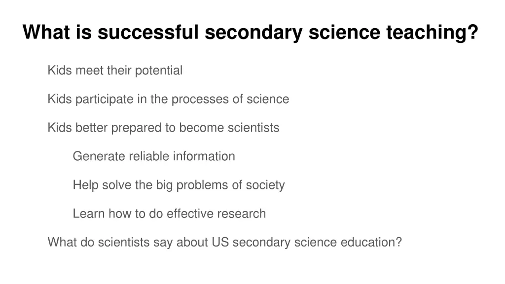 what is successful secondary science teaching