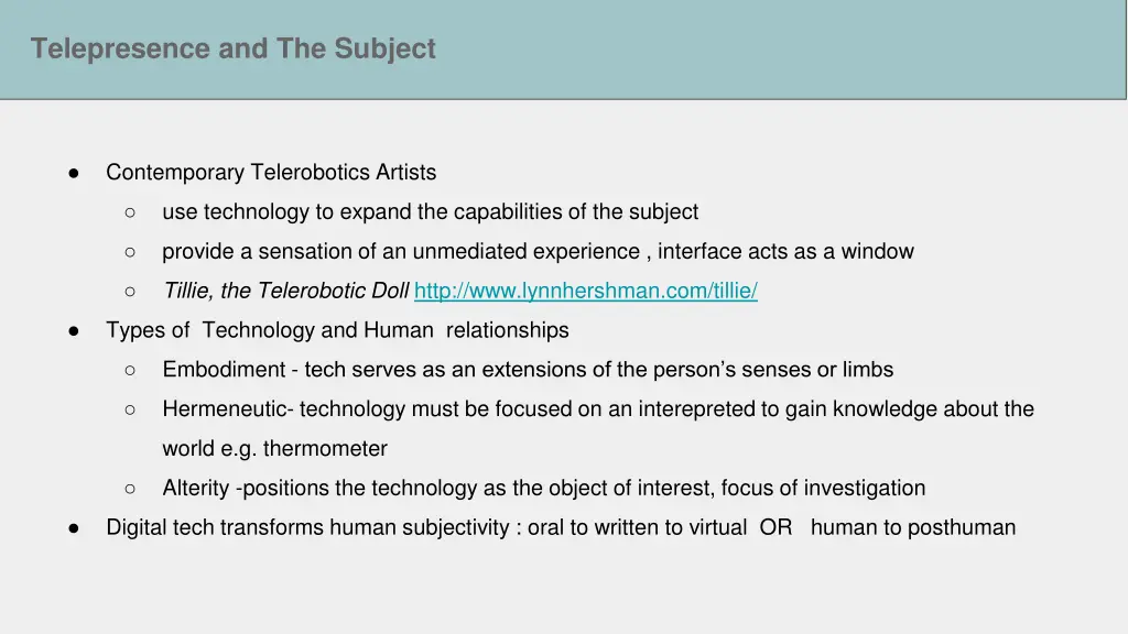 telepresence and the subject