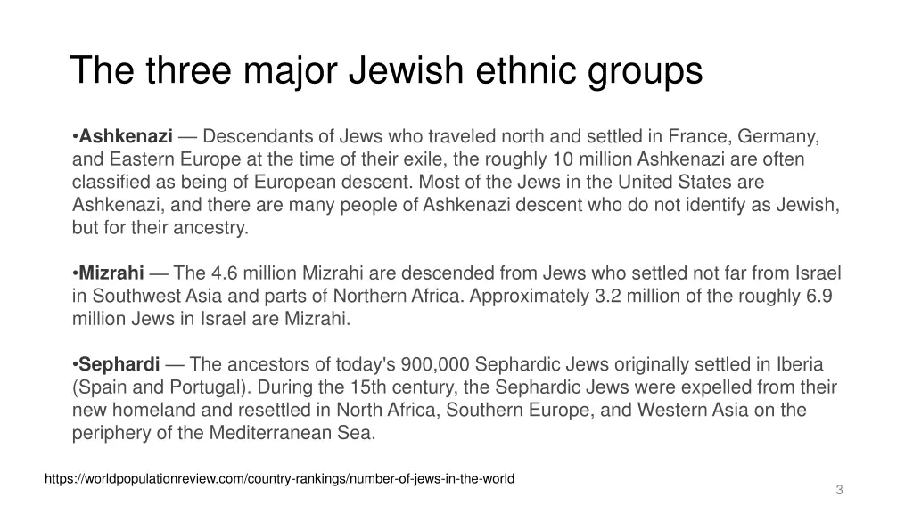 the three major jewish ethnic groups
