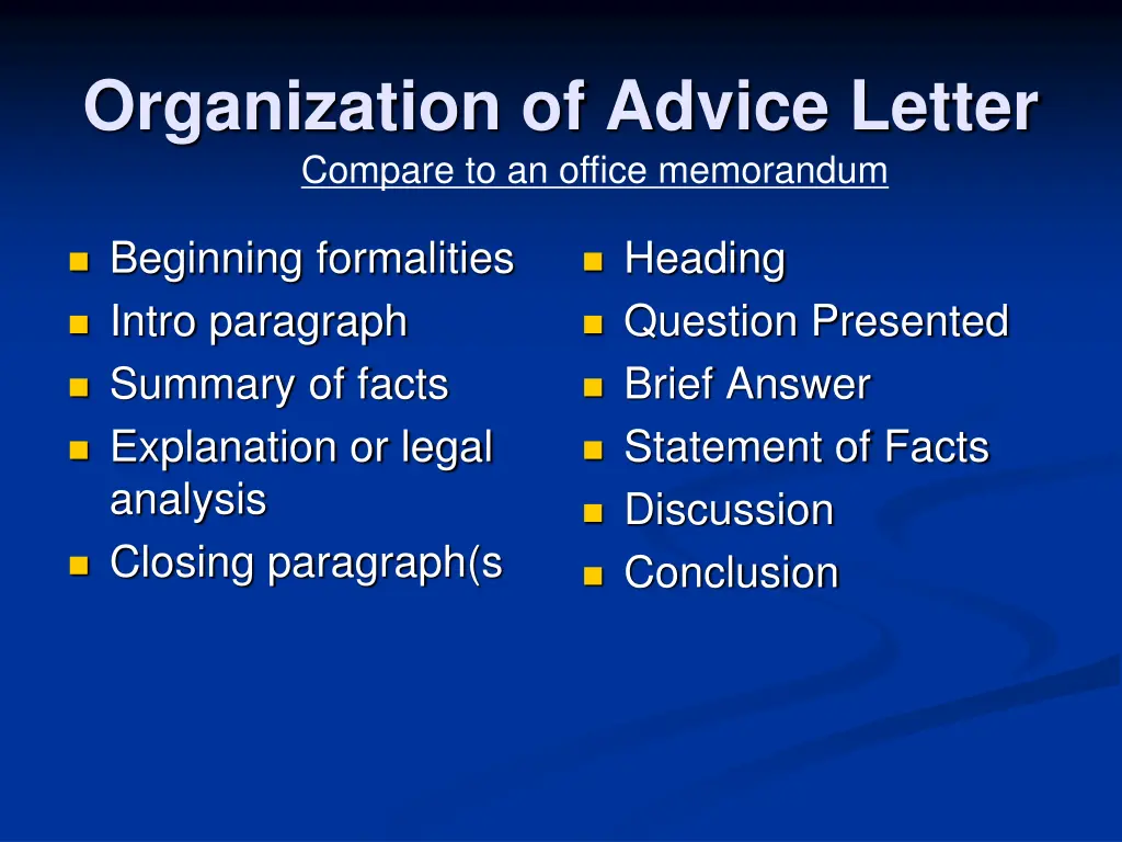 organization of advice letter compare