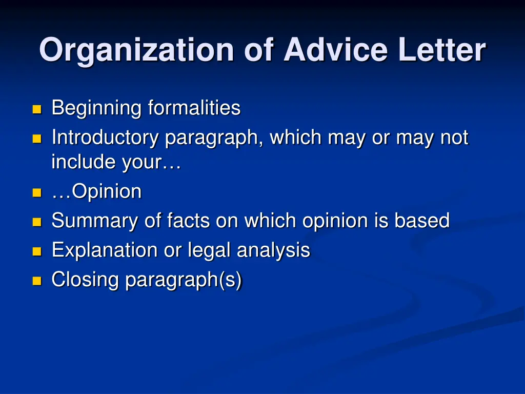 organization of advice letter