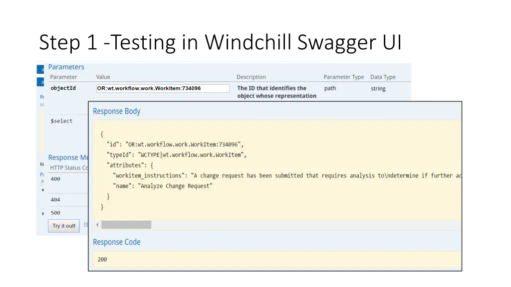 step 1 testing in windchill swagger ui