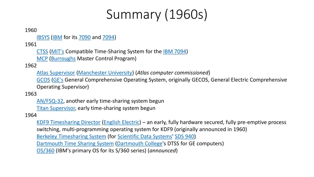 summary 1960s