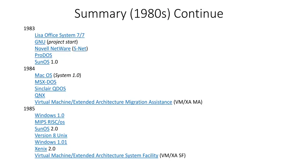 summary 1980s continue