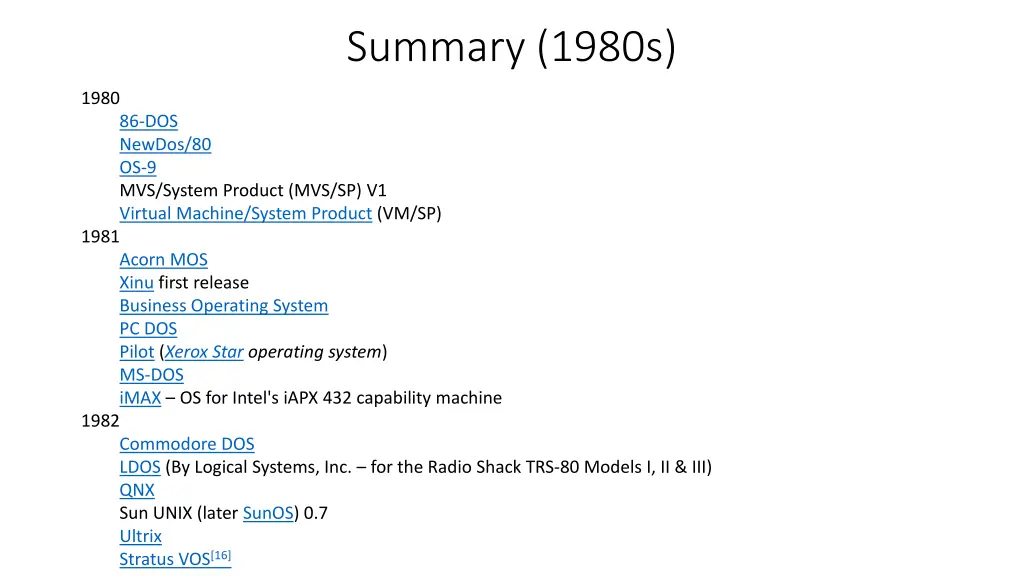 summary 1980s