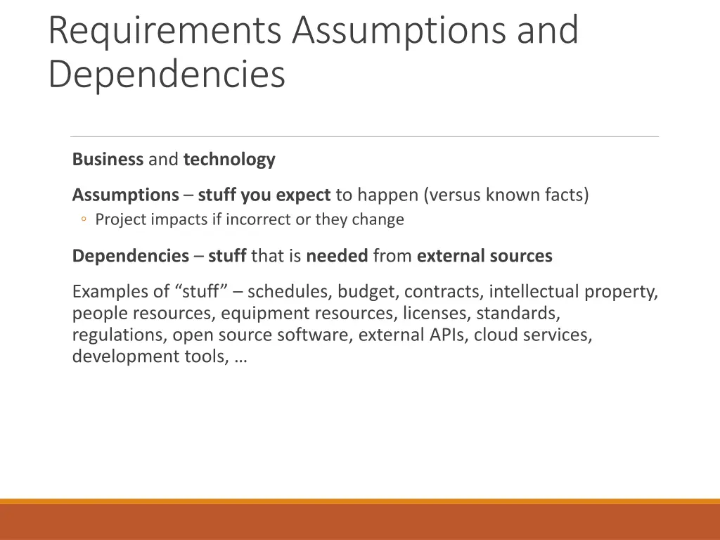 requirements assumptions and dependencies