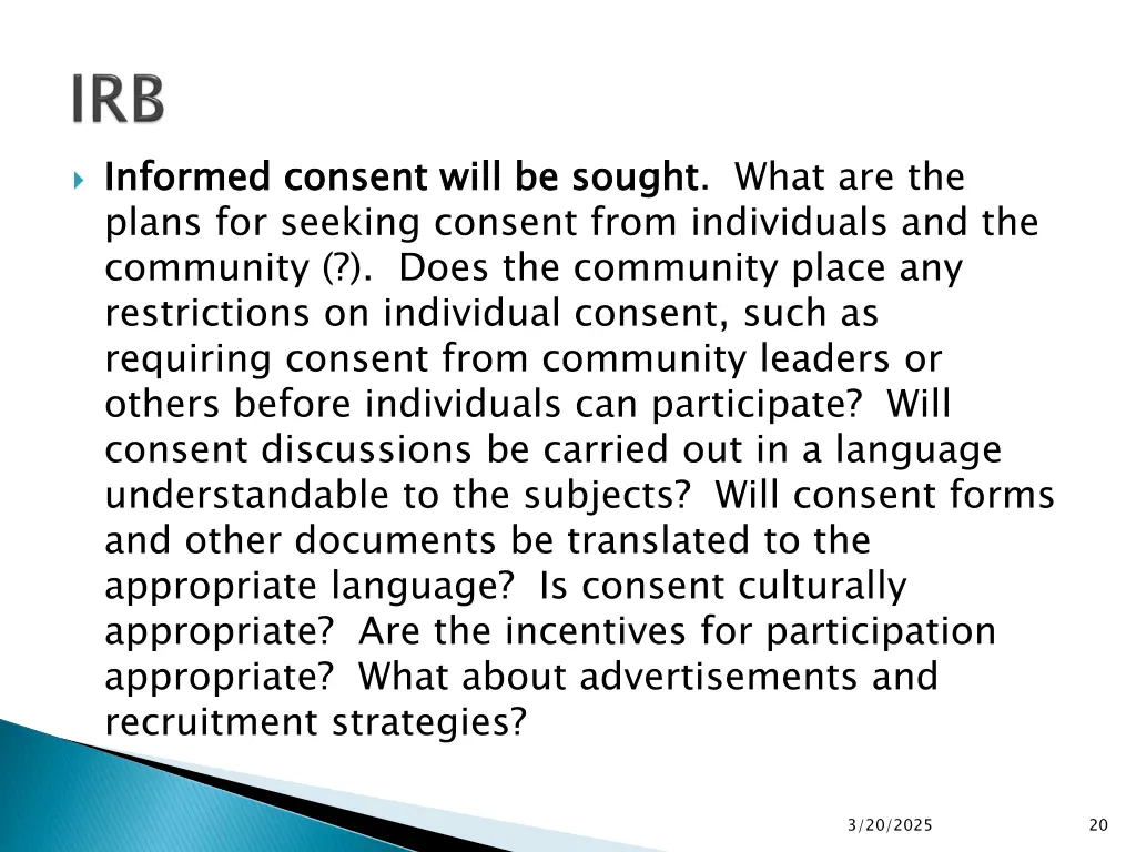 informed consent will be sought plans for seeking