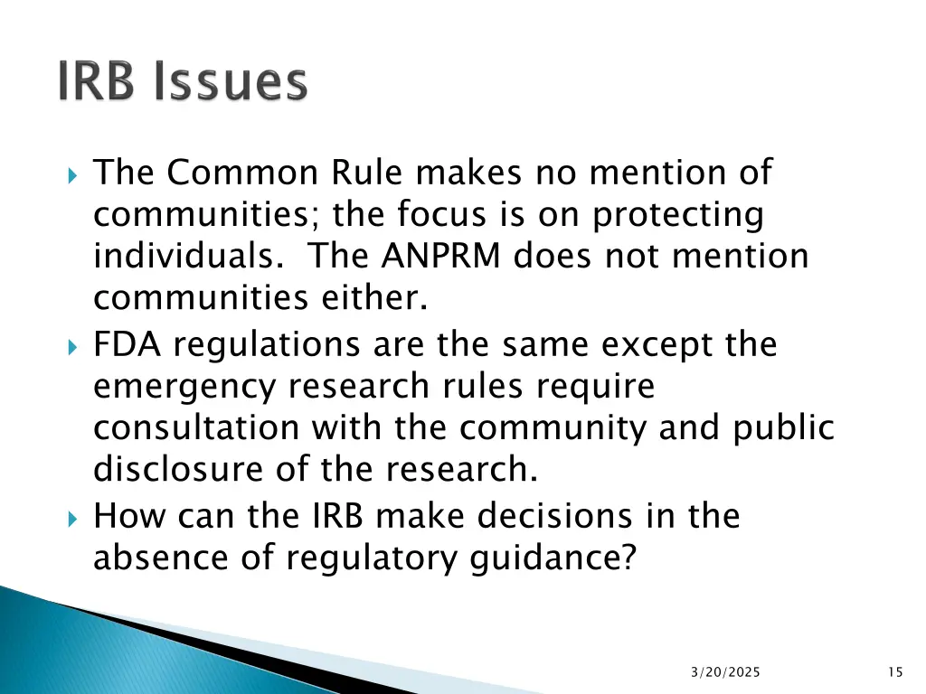 the common rule makes no mention of communities