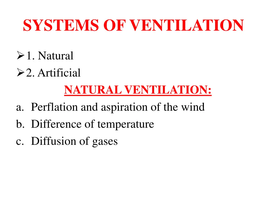 systems of ventilation