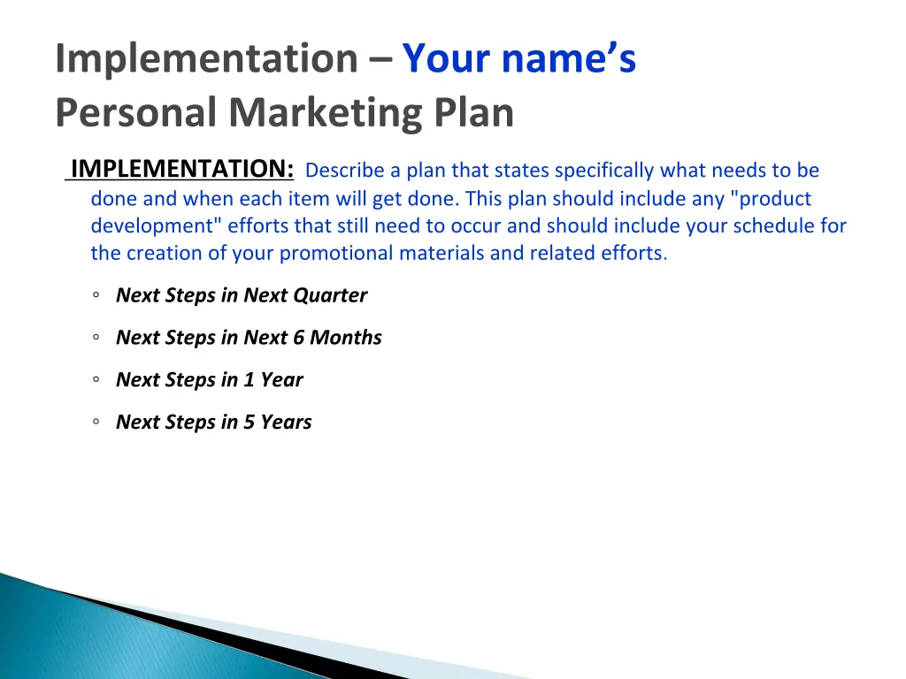 implementation your name s personal marketing plan