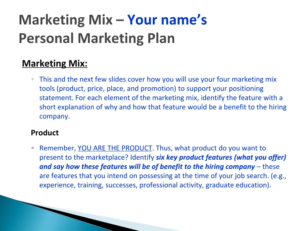 marketing mix your name s personal marketing plan