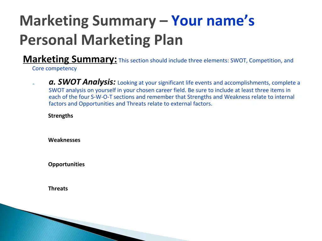 marketing summary your name s personal marketing