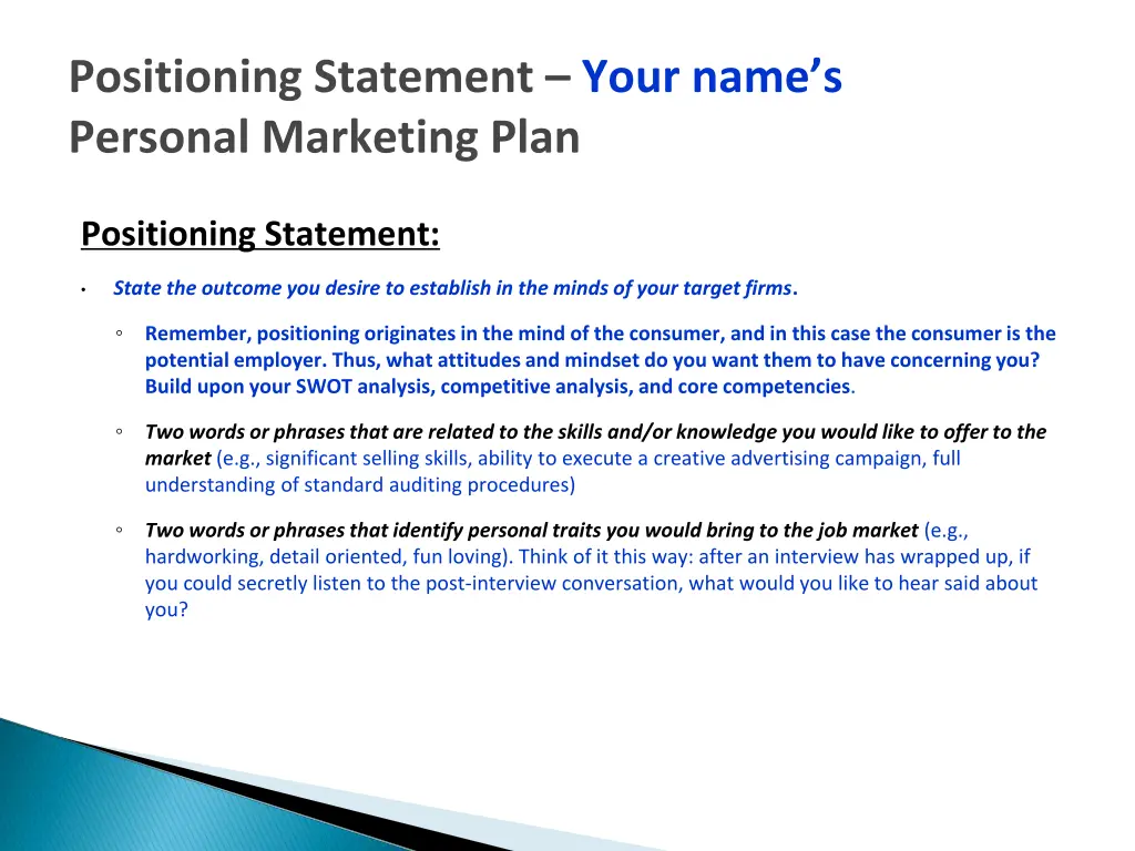 positioning statement your name s personal