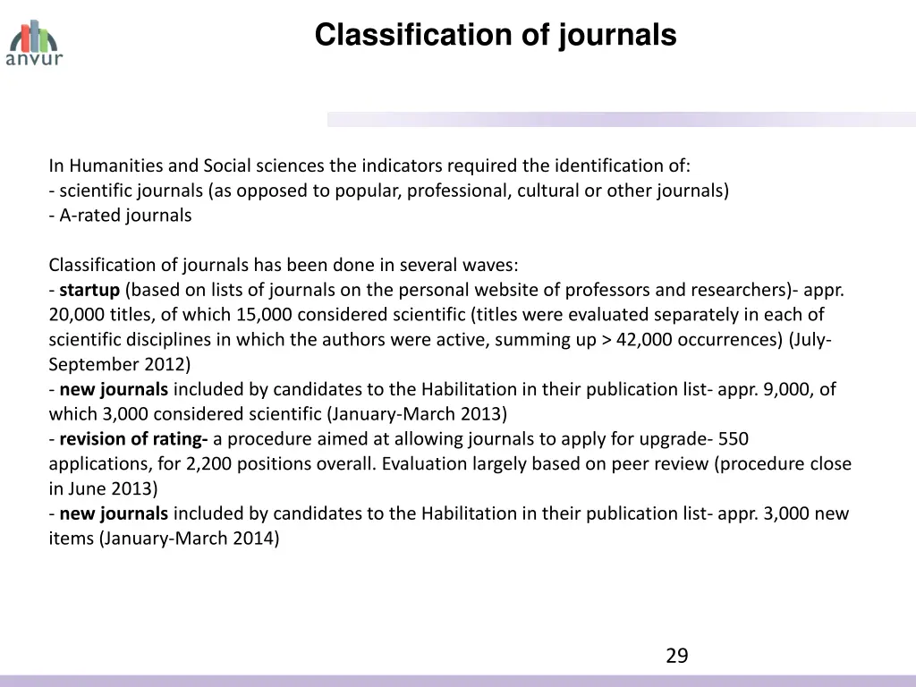 classification of journals