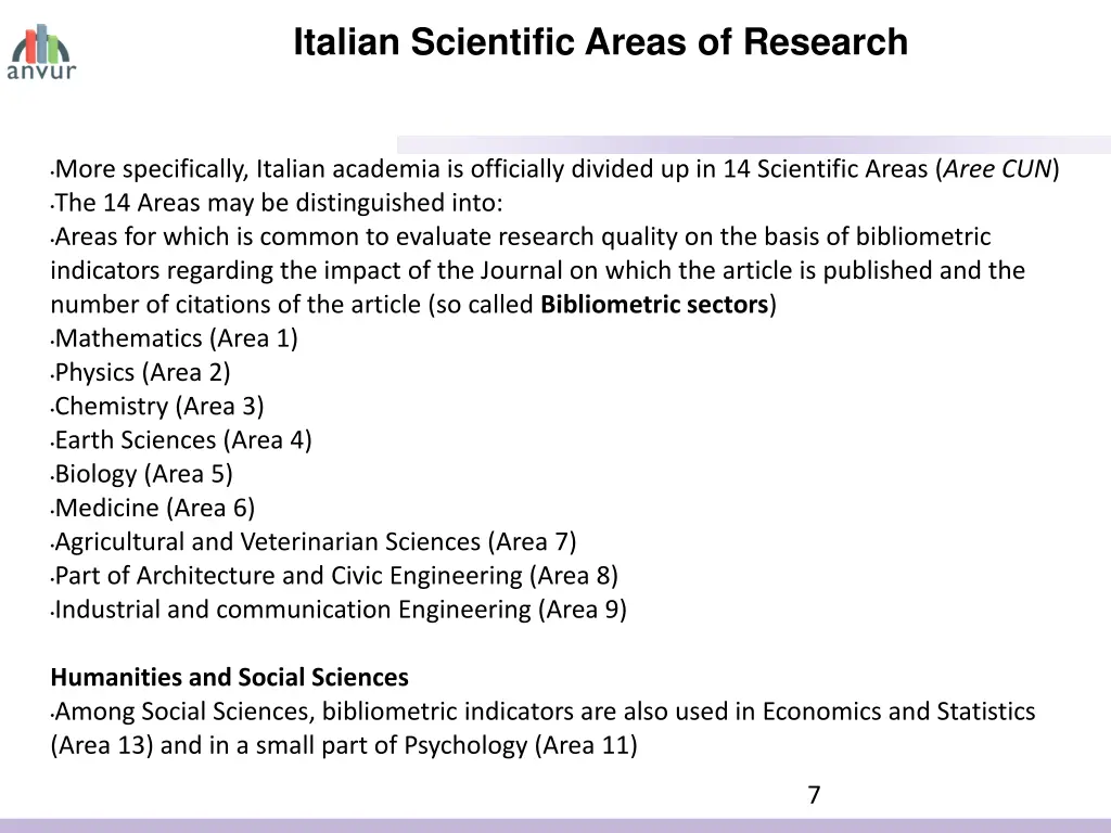 italian scientific areas of research