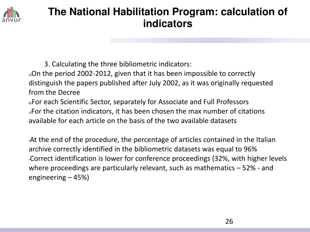 the national habilitation program calculation 1