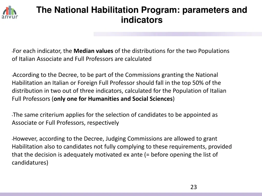 the national habilitation program parameters 1