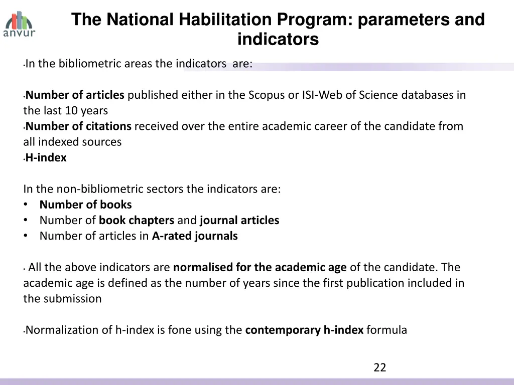 the national habilitation program parameters